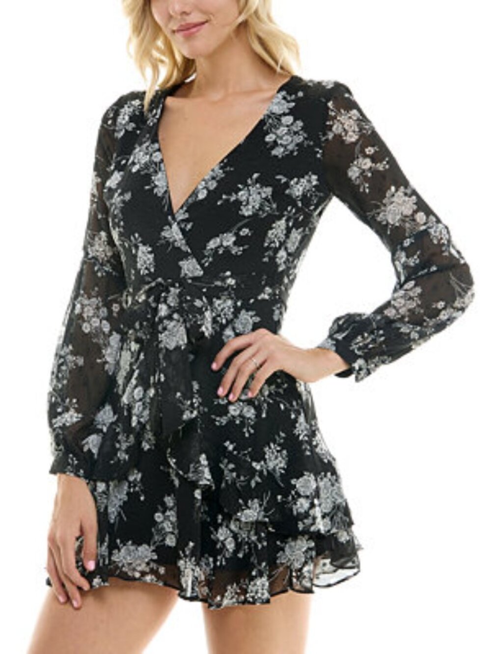 ☆ B. SMART Floral Swiss Dot Wrap Dress